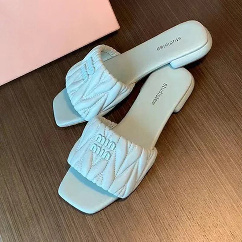 Summer Open Toe Fashion Solid Color Square Toe Lightweight New Slippers Square Heel Casual Comfortable Elegant Women's Shoes