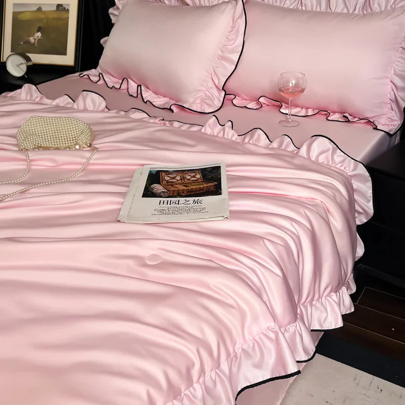 Coquette Quilt Washed Silk Color Ruffle Comfortable Skin Friendly Quilt No Pillowcase No Sheet