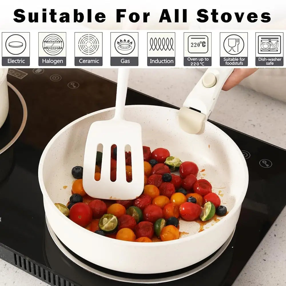 Pink Grey Non-stick Pot And Pan Sets With Removable Handle, Ceramic Cookware Set Detachable Handle, Induction Kitchen