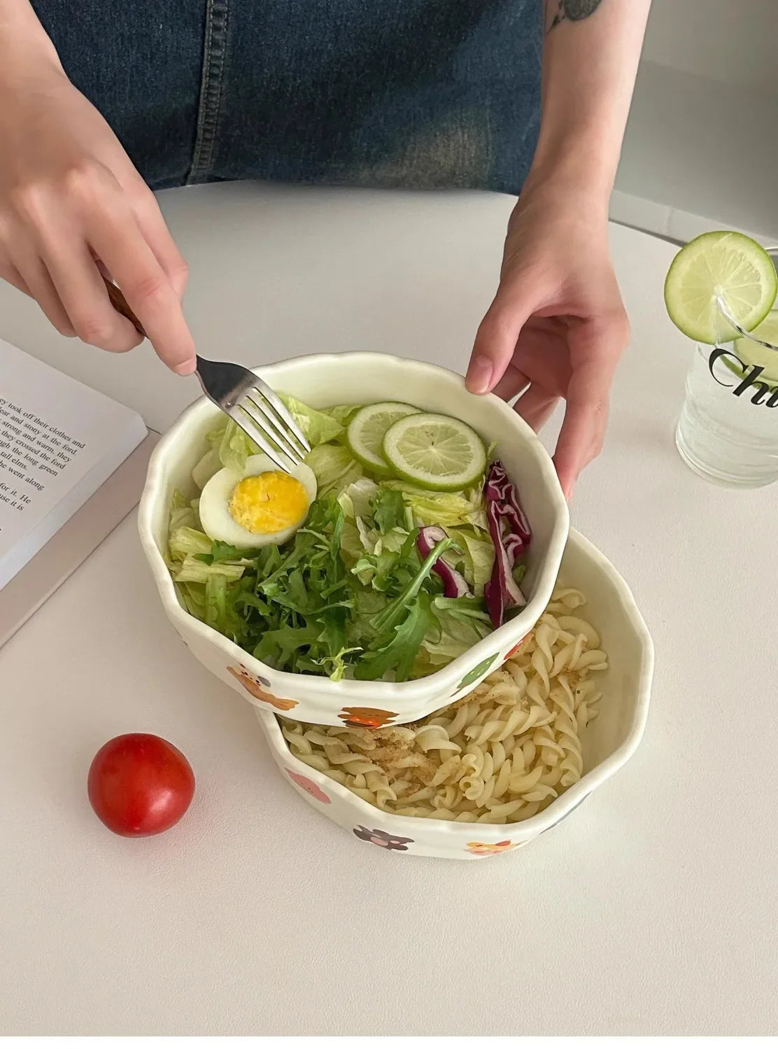 Cute Little Design Matte Hand Pressed Ceramic Deep Plate Cartoon Bowl