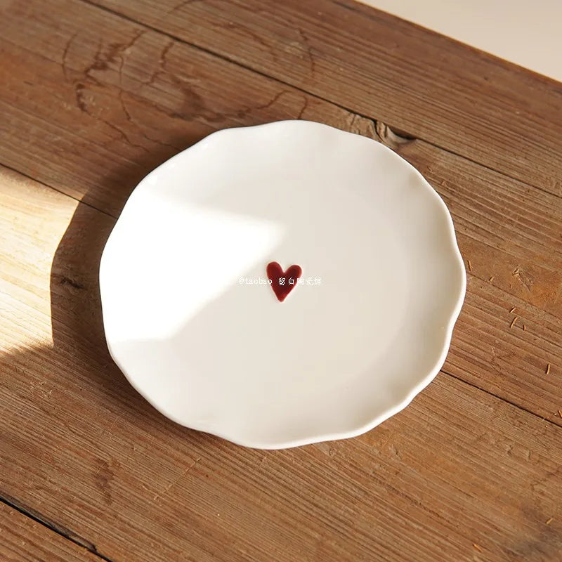 Embossed Love Plate Irregular Design Dessert Cake Plates Exquisite Ceramic Tableware
