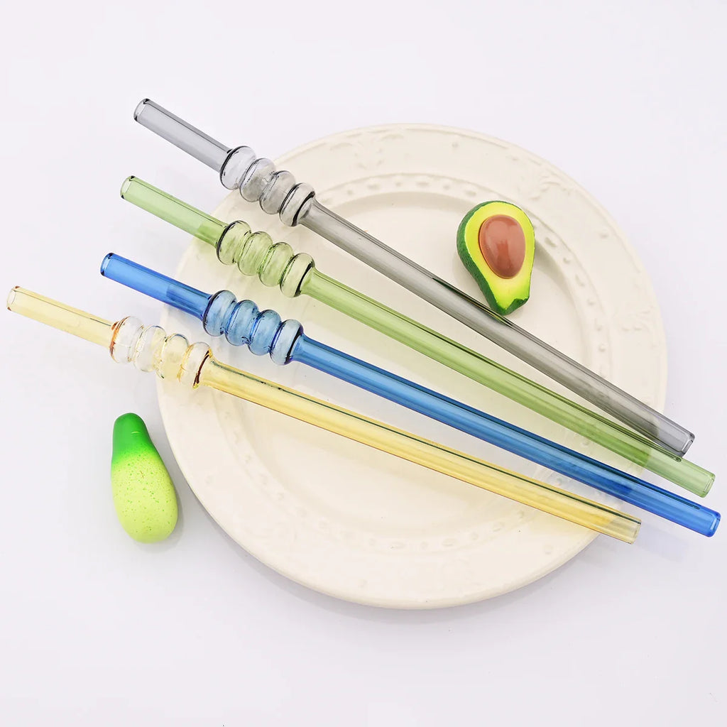 Ice-sugar Gourd Glass Straws Set High Borosilicate Drinking Straw Set with Brush 5pcs