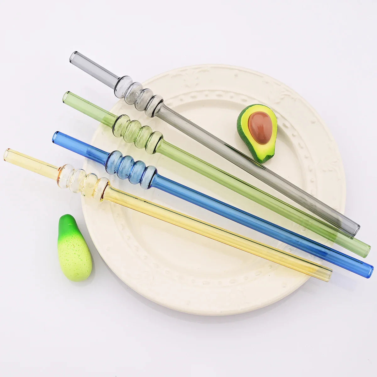 Ice-sugar Gourd Glass Straws Set High Borosilicate Drinking Straw Set with Brush 5pcs