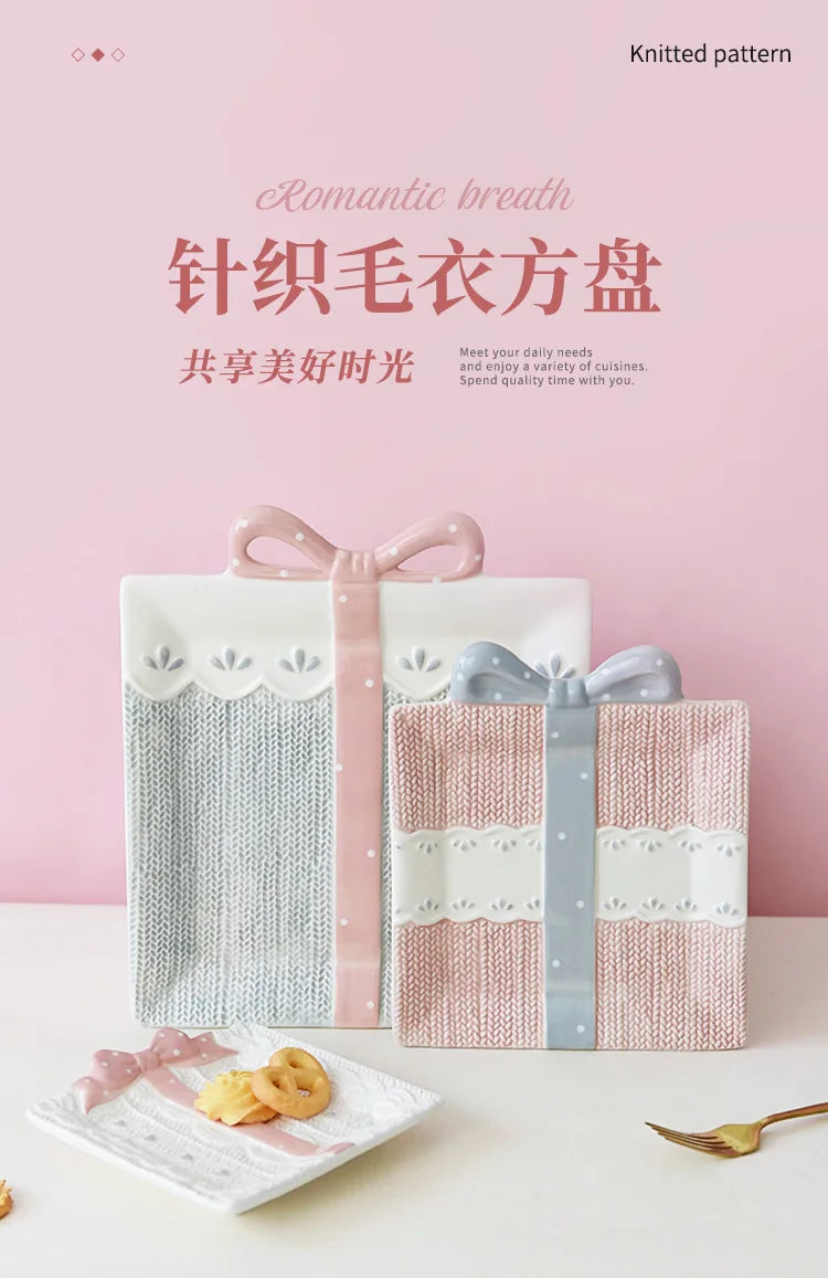 Cute Ceramic Cake Dessert Plate Creative Bow Tableware