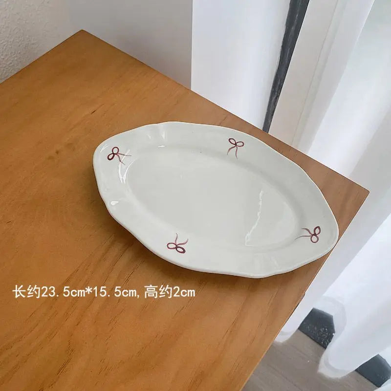 Vintage Red Bow Plate Deep Plate Underglaze Colored Ceramic Tableware Dishes