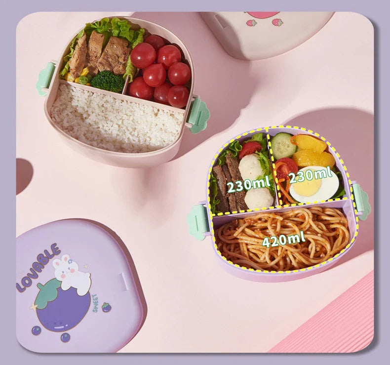 Strawberry Shape Lunch Box, 2 Layer Food Fruit Storage Bento Boxs