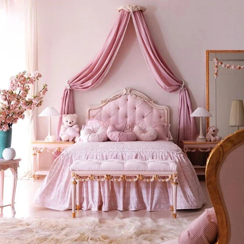 Solid Wood Pink Princess Bed European Leather Art Girl Single Bed