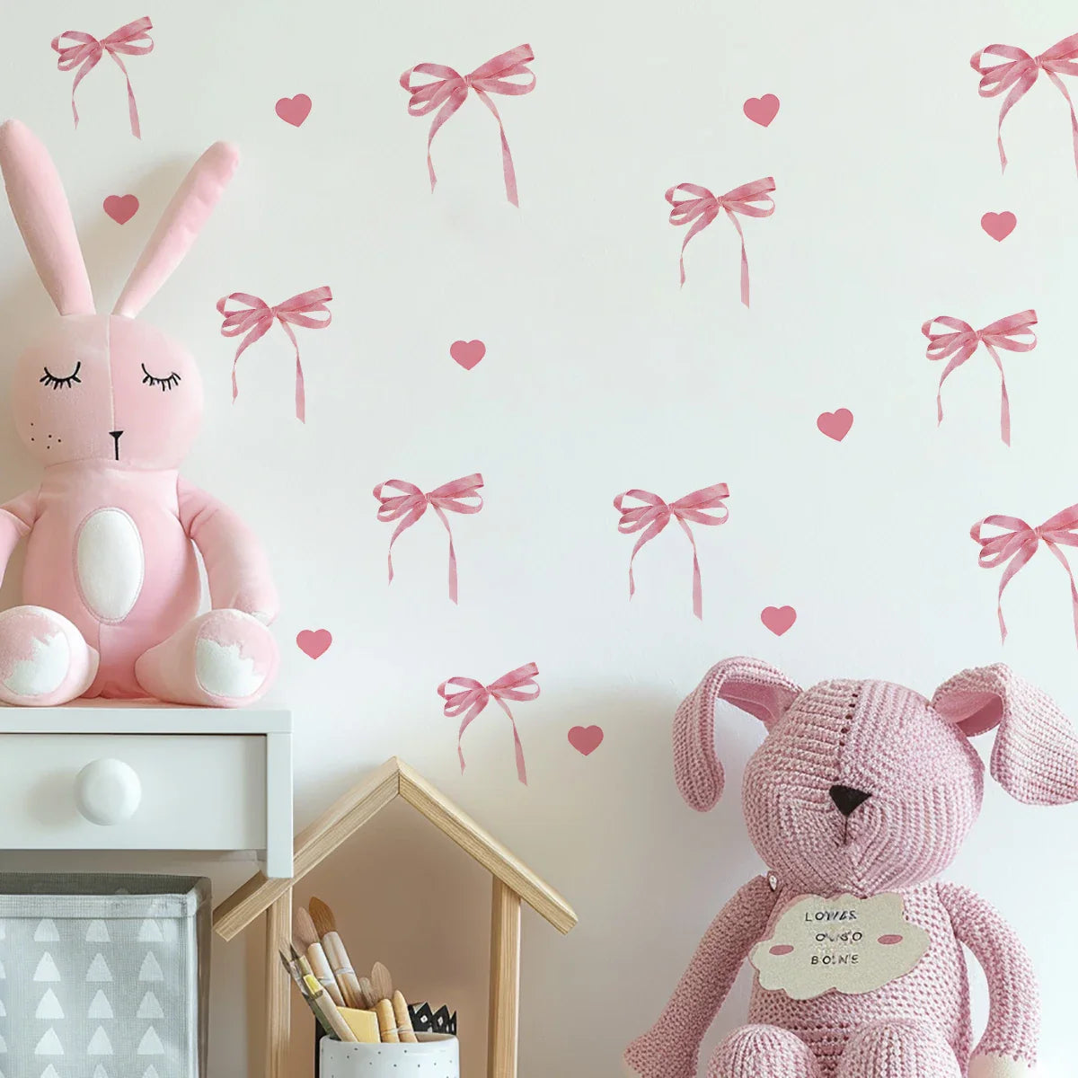 Pink Bow Love Girl Heart Bedroom Wall Stickers