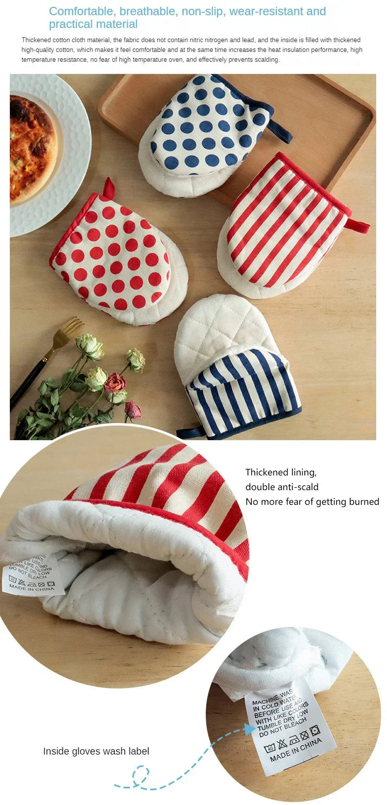Style Polka Dot Heat-Resistant Oven Mitts for Home