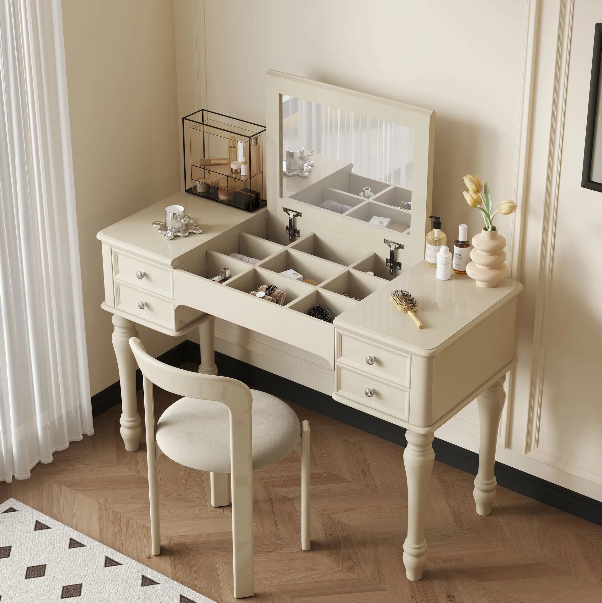 Luxury Modern Organizer Dresser Vanity Mirror Makeup Desk Dressing Table Storage