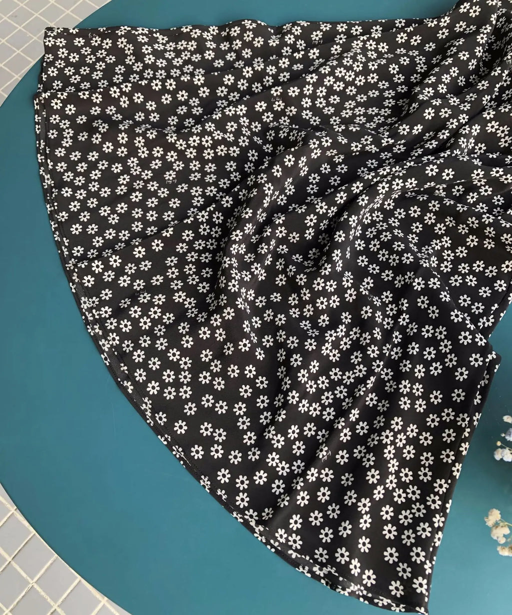 French Daisy Vintage Girl Silk Polka Dots U Neck V Back Sexy Summer Women Long Dress