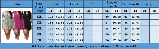 Long Sleeve Women V-neck Pleated Dress Casual Streetwear Plus Size Mini Dresses Party Casual