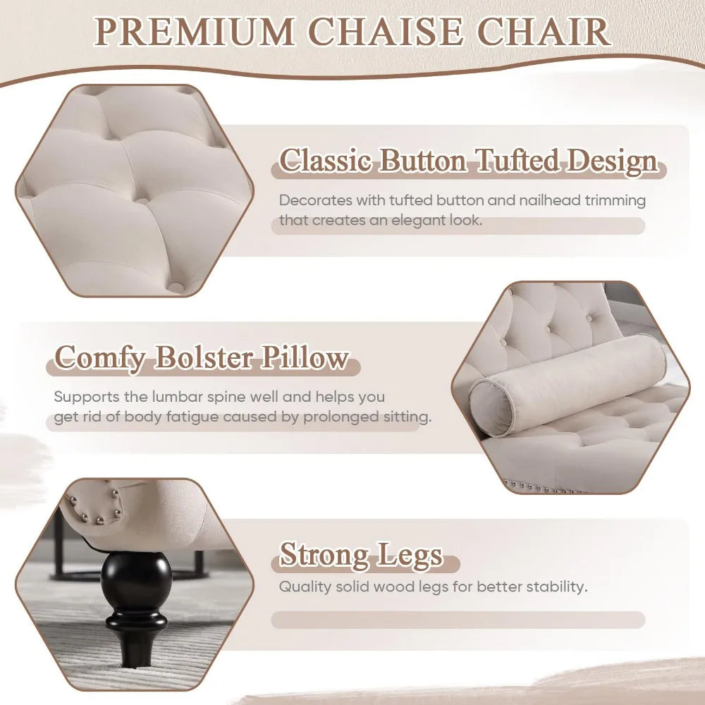 Chaise Lounge Chair Indoor, Modern Button Tufted Velvet Upholstered Leisure Accent Chair, Recliner Sofa Single Sleeper Sofa