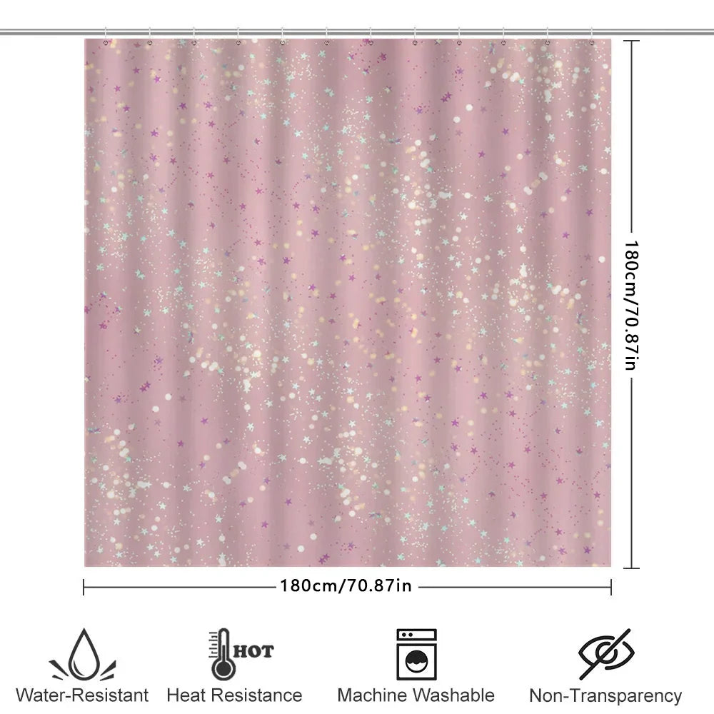 Sparkling Stars Shower Curtain Pink Pastel Decor for Bathroom