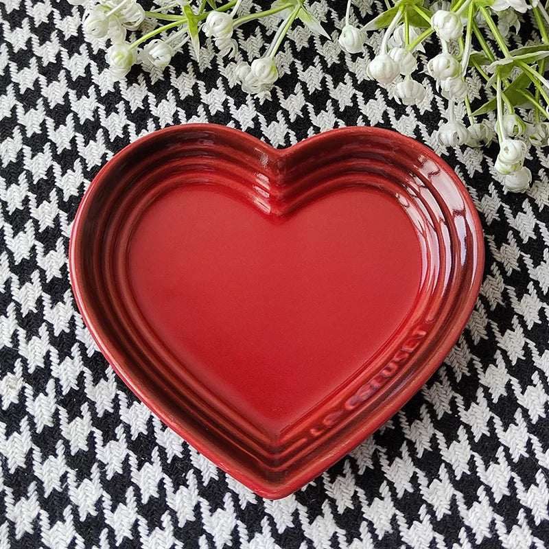 Gradient Heart-shaped Ceramic Dishes, Underglaze Color Simple Tableware, Dip Dish Desserts Snacks Plate