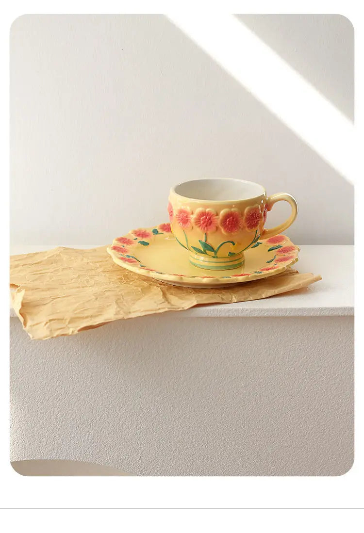 Flower Plate Embossed Small Flower Dessert Plate Ceramic Plate Under Glaze Colored Hand-painted Tableware