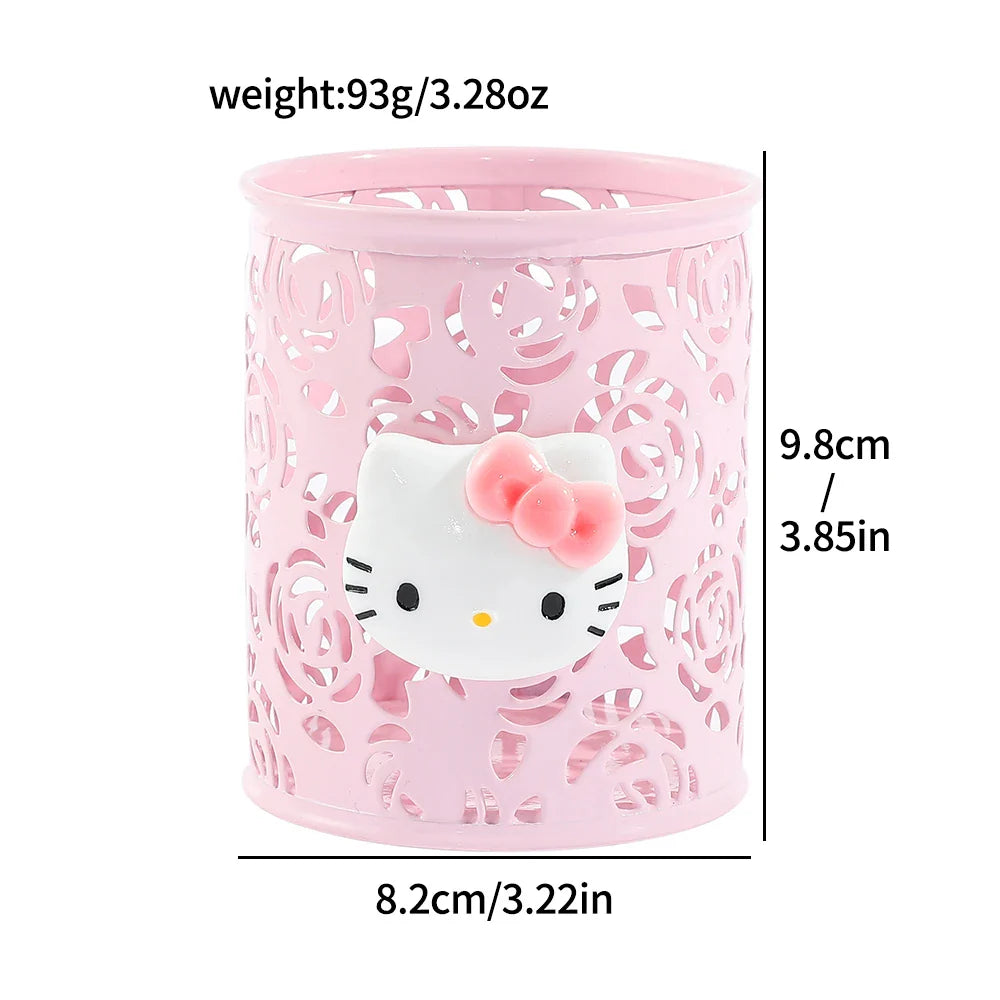 Sanrio Series Cute Hello Kitty Fashion Pen Holder Desktop Decorations Anime Fans Girl Creative Round Pen Holder