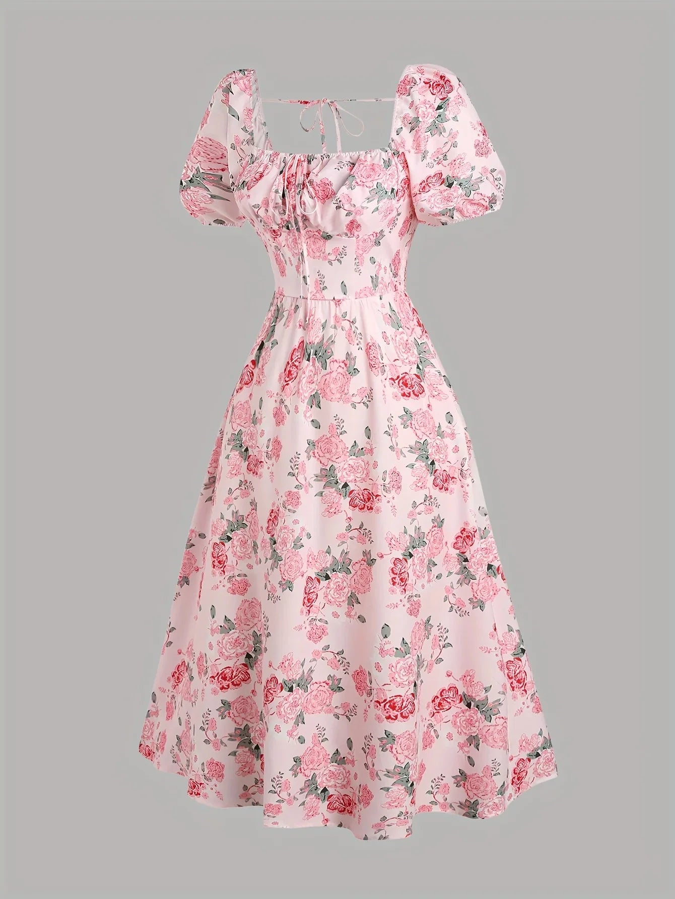 Square-Neck Puffed-Sleeve Party Dress for Plus-Size Women