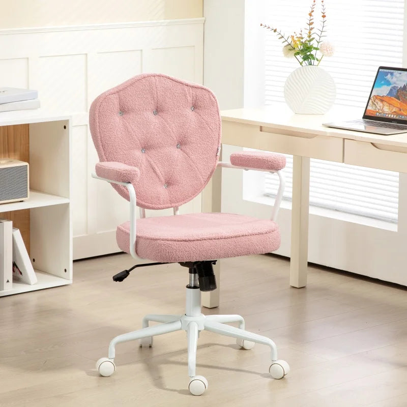 Pink Fabric Swivel Desk Chair Adjustable Height Reclining for Home Office Chair Stylish Comfortable Computer Chair with Armrests