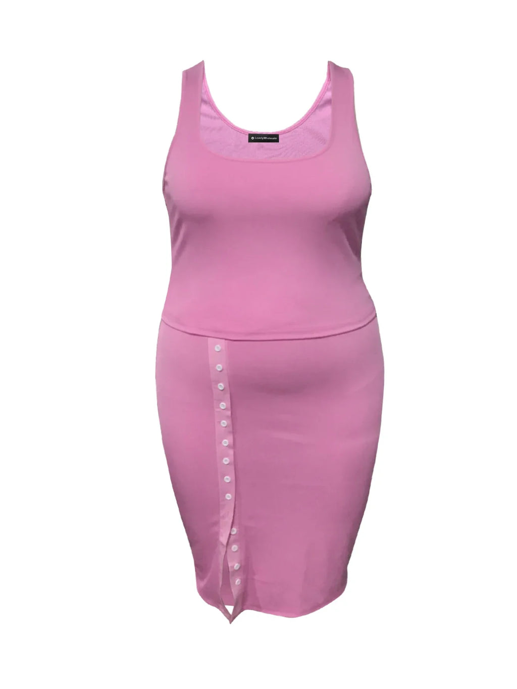 Plus Size Cami Button Design Skirt Set Sleeveless Round Neck Tank Top Slit Wrapped Skirt Summer Causal Solid Suit Outfit