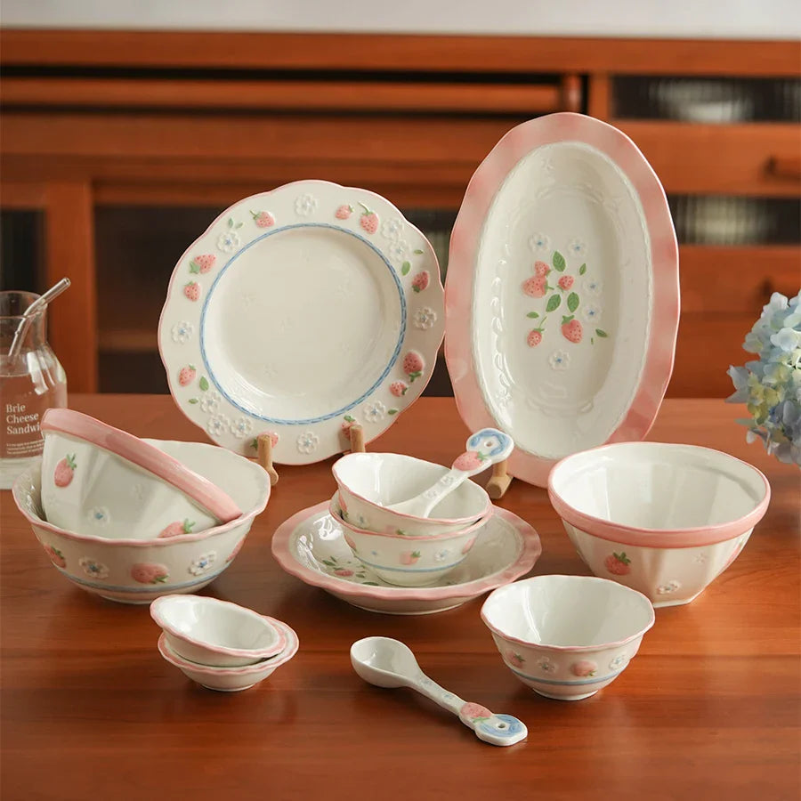 Cute Strawberry Ceramic Porcelain Tableware