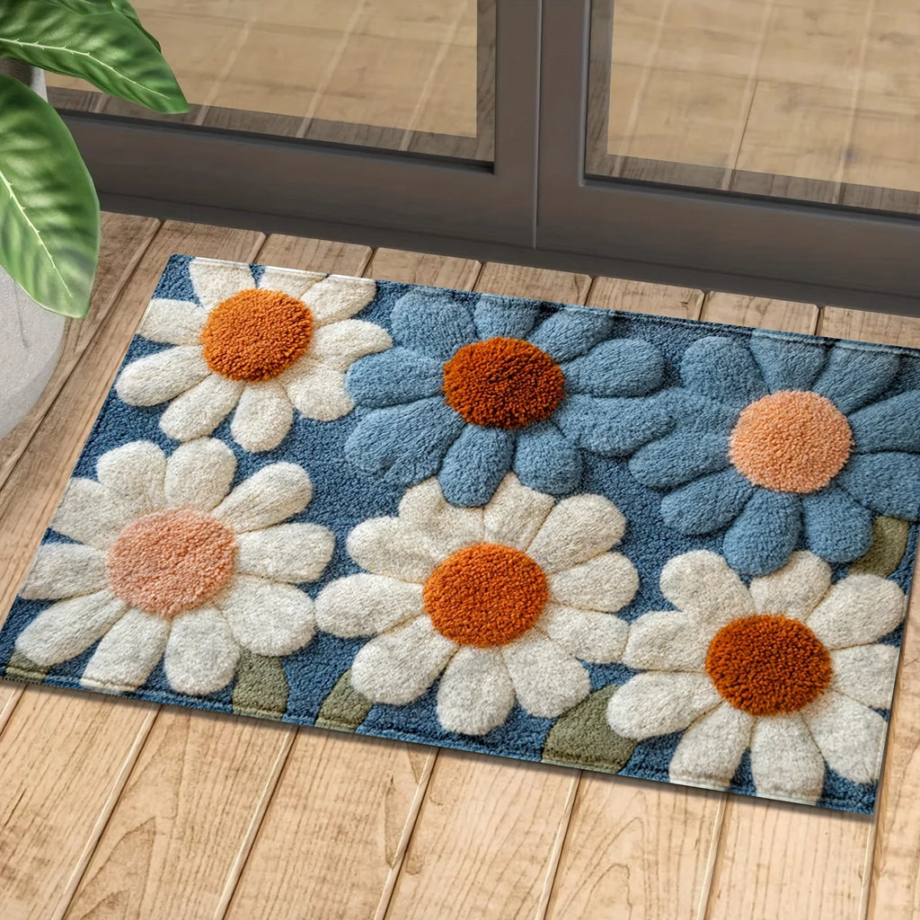 Daisy Pattern Bedroom Flannel Carpet Non-Slip Laundry Room Bedroom Kitchen Entryway Home Decoration