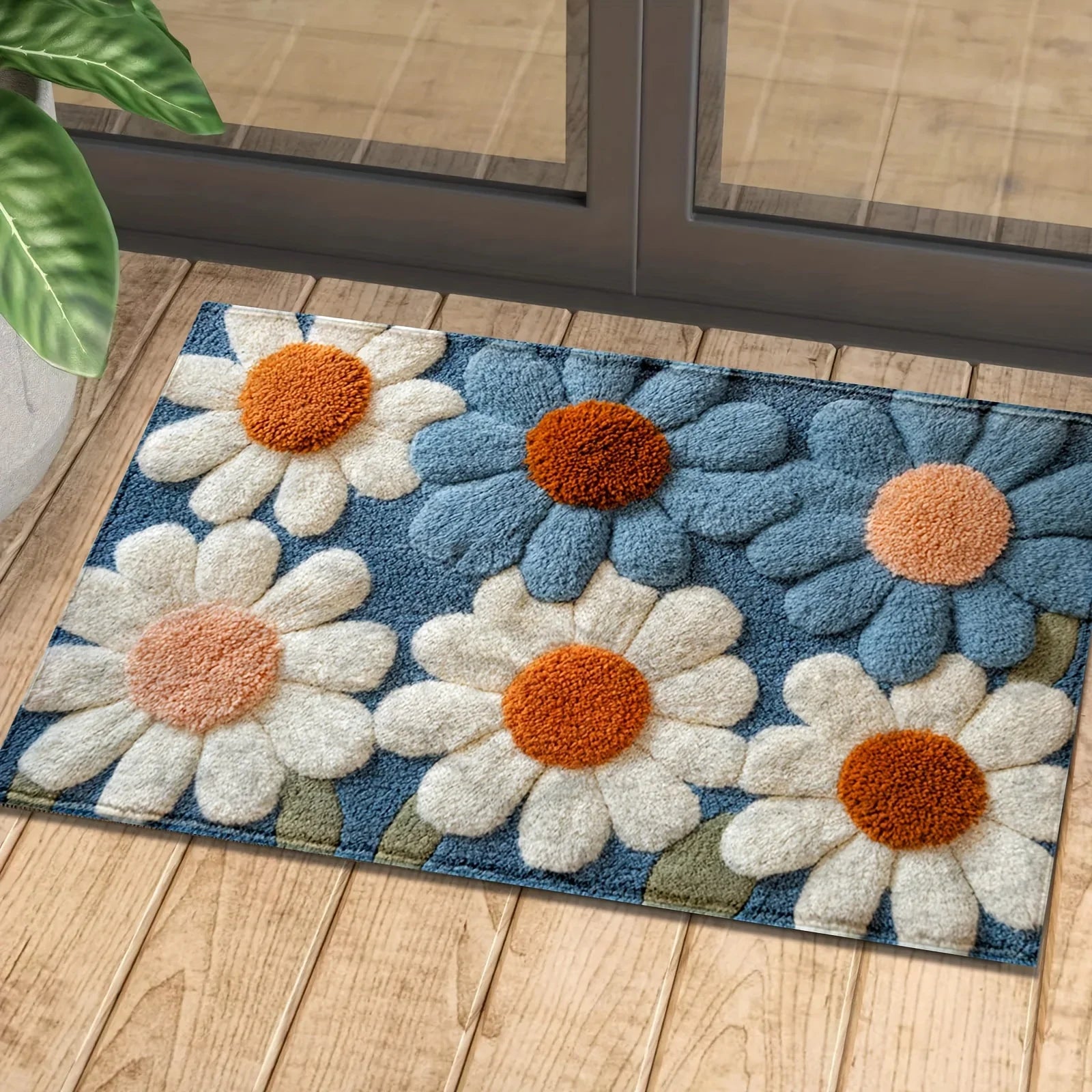Daisy Pattern Bedroom Flannel Carpet Non-Slip Laundry Room Bedroom Kitchen Entryway Home Decoration