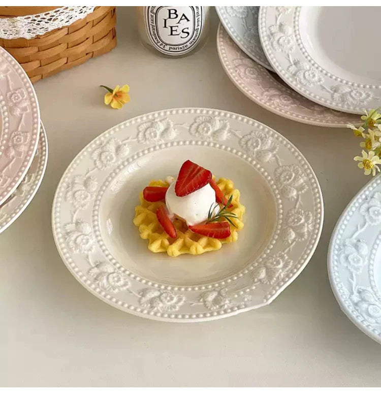 Round Porcelain Dinnerware Dessert Cake Afternoon Tea Fruit Plates