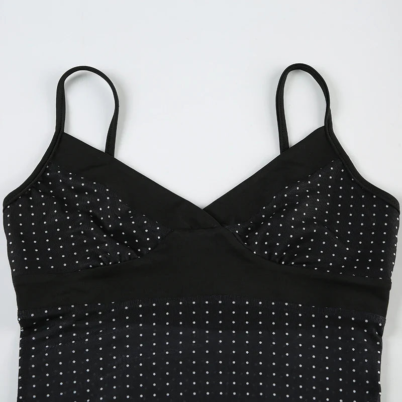 Polka Dot V-Neck Slim Fit Camisole Tops Causal Simple Basic