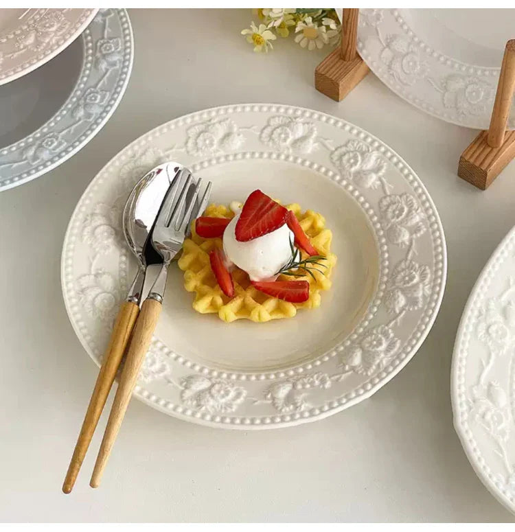 Round Porcelain Dinnerware Dessert Cake Afternoon Tea Fruit Plates