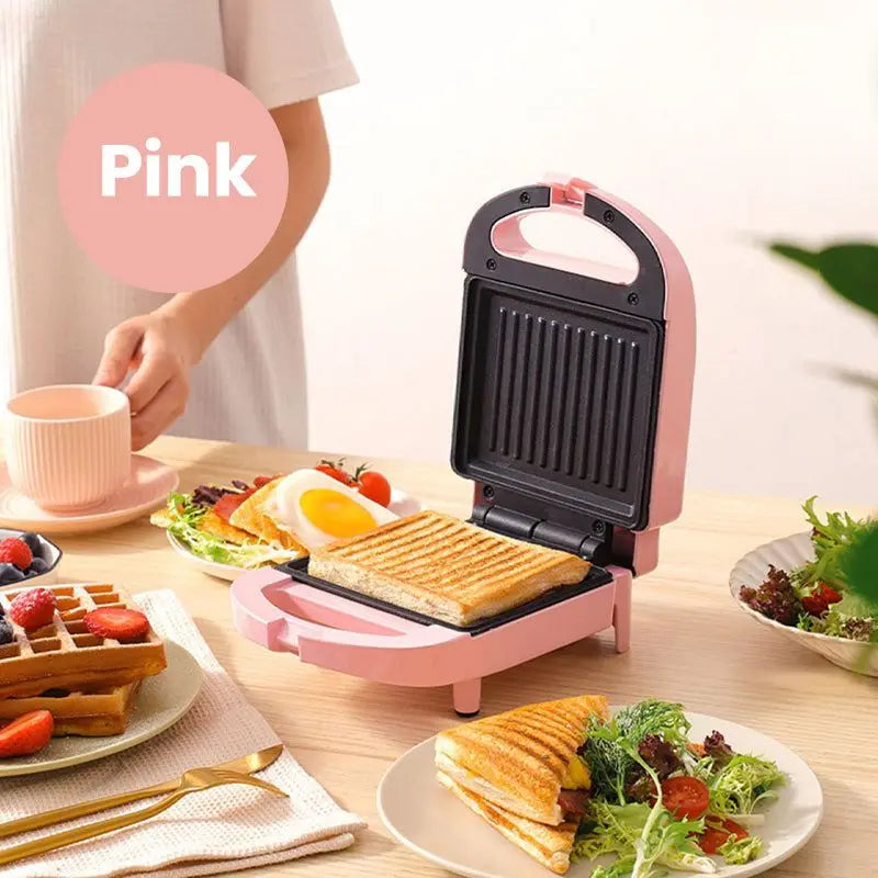 Portable Electric Sandwich Maker Home Multifunctional Machine Non-Stick Breakfast Maker Waffle Baking Pan Pot Pink Red Color