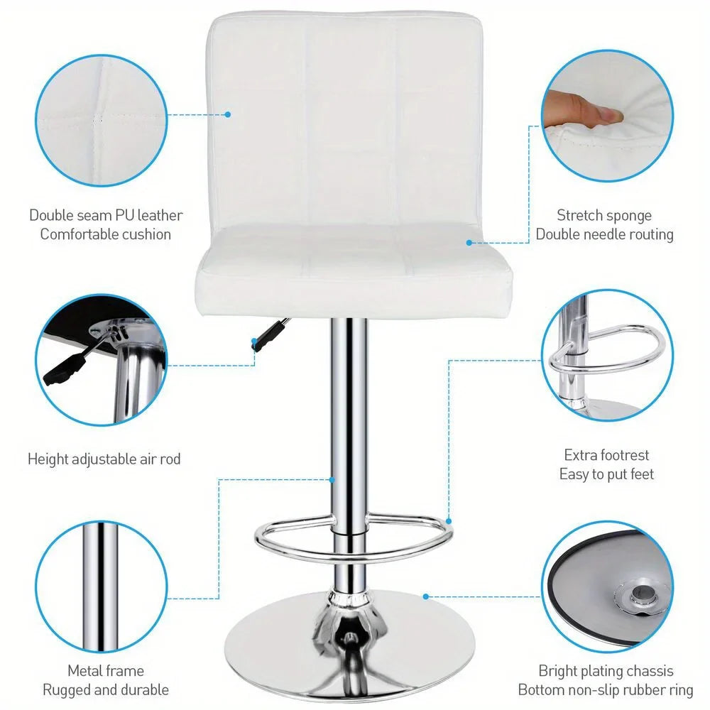 Set of 4 Bar Stools Adjustable Counter Height Swivel Chairs Square PU Leather