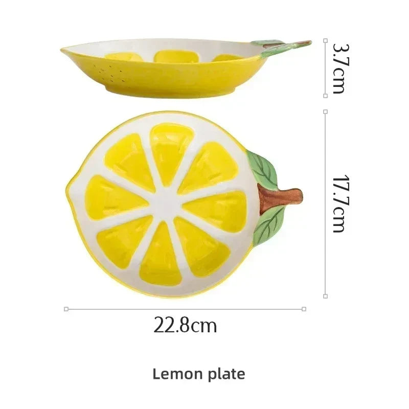 Hand Painted Fruit Shape Cute Fruit Salad Plate Creative Ceramic Bowl Pineapple Strawberry Lemon Ceramic Cutlery