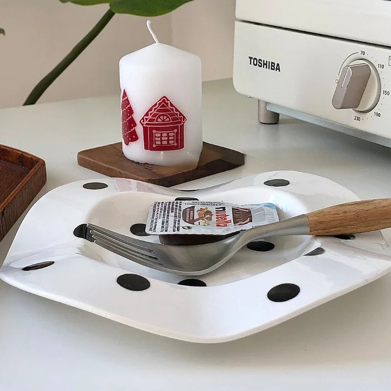 Ceramic Plate Dot Stripe Irregular Wave Shape