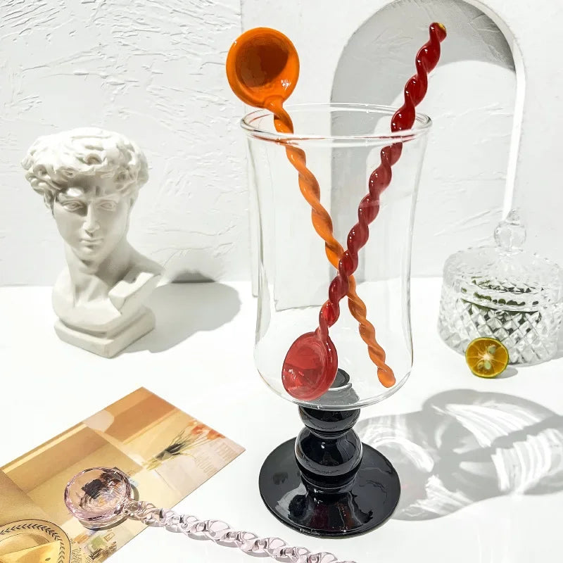 Glass Scoops with Long Handle Colorful and Cute Teaspoon Kitchen Accessories