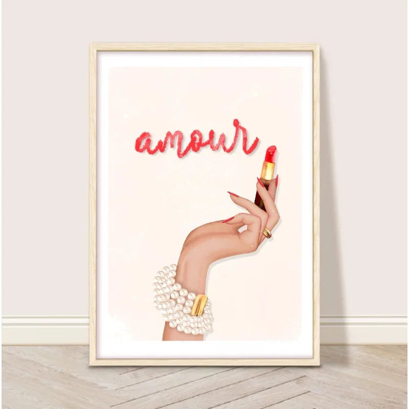 Retro Glam Fashion Magazine Poster Pink Luxury Beauty Makeup Quote Trendy Canvas Painting Wall Art