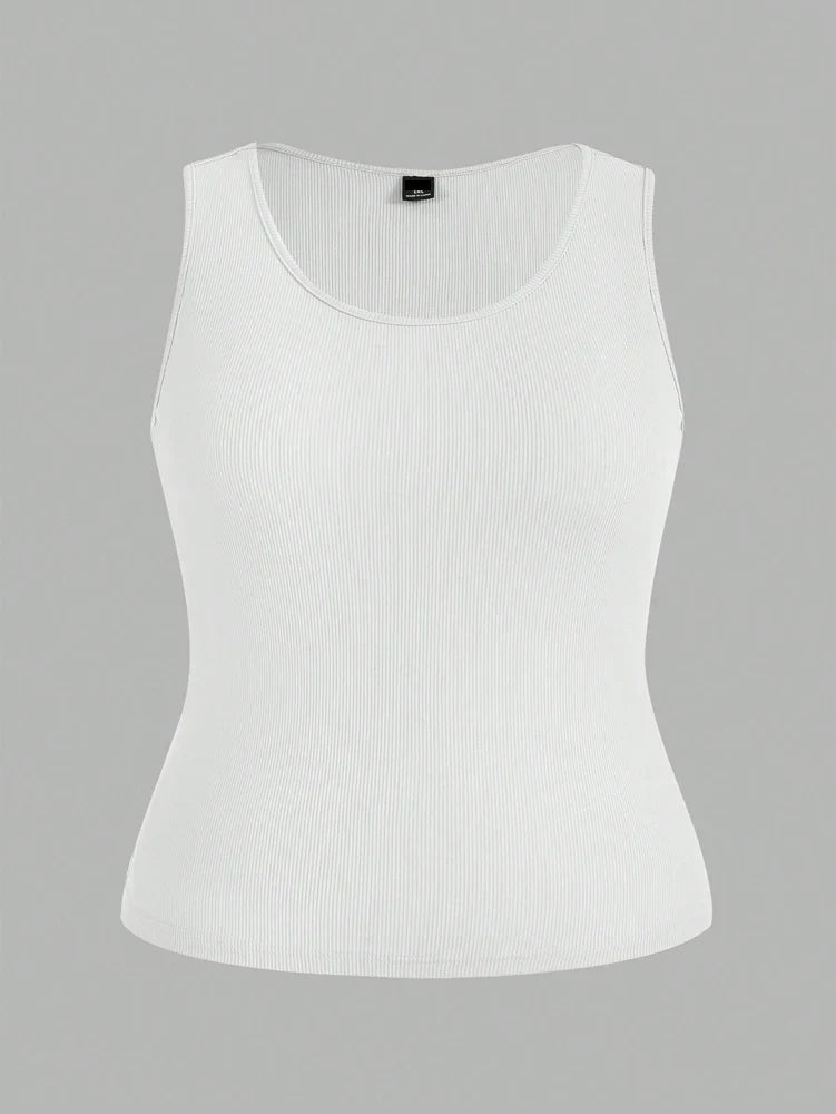 Plus Size Short Tank Top Women's Set Short Top, Sleeveless Short Top, Set of 3, Ribbed Knit Short Top, Black, White, Brown