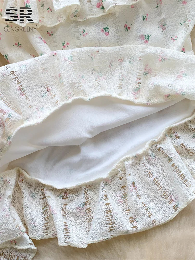 Ladies Floral Summer Camisole Sleeveless Irregular Slim Camis Women 3D Flower Ribbon Design Print Top