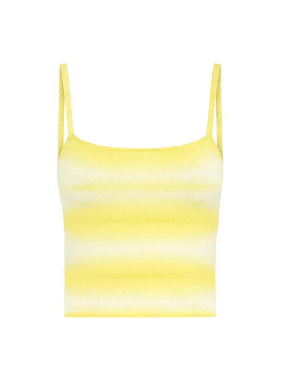 Women's 2 Pieces Summer Skirt Sets Gradient Striped Square Neck Sleeveless Crop Cami Tops Low Waist Mini Skirt