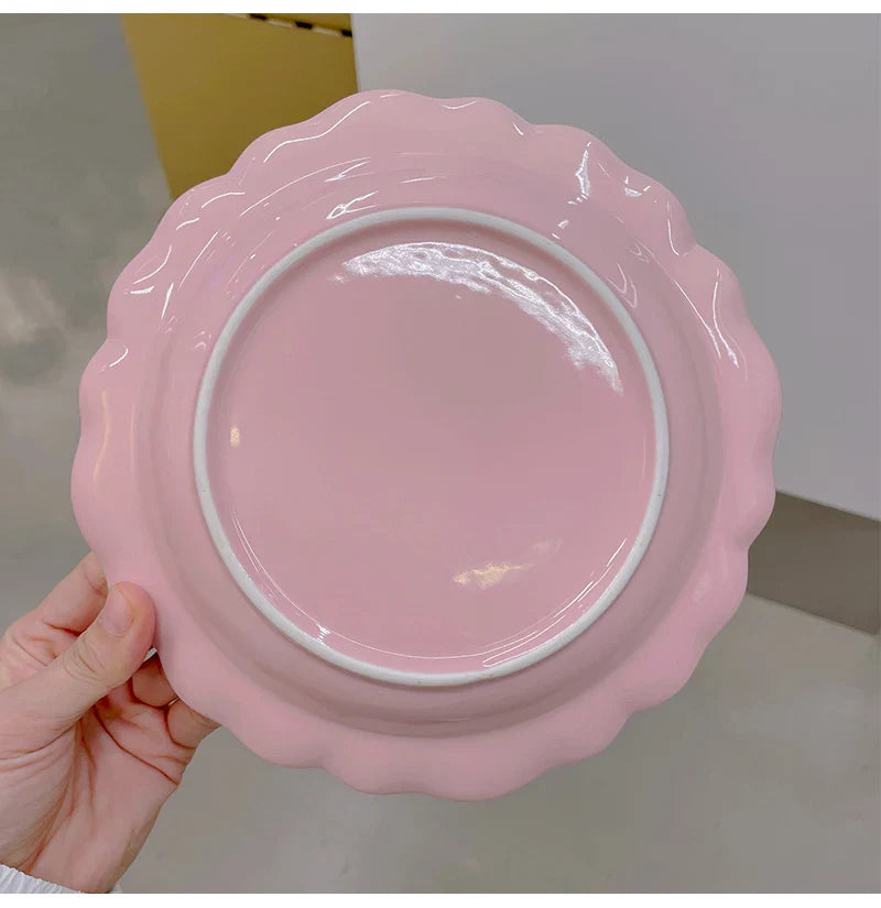 French Style Ceramic Plate Gradient Floral Shape Porcelain Dinnerware