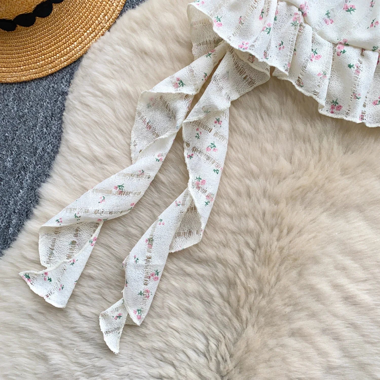 Ladies Floral Summer Camisole Sleeveless Irregular Slim Camis Women 3D Flower Ribbon Design Print Top