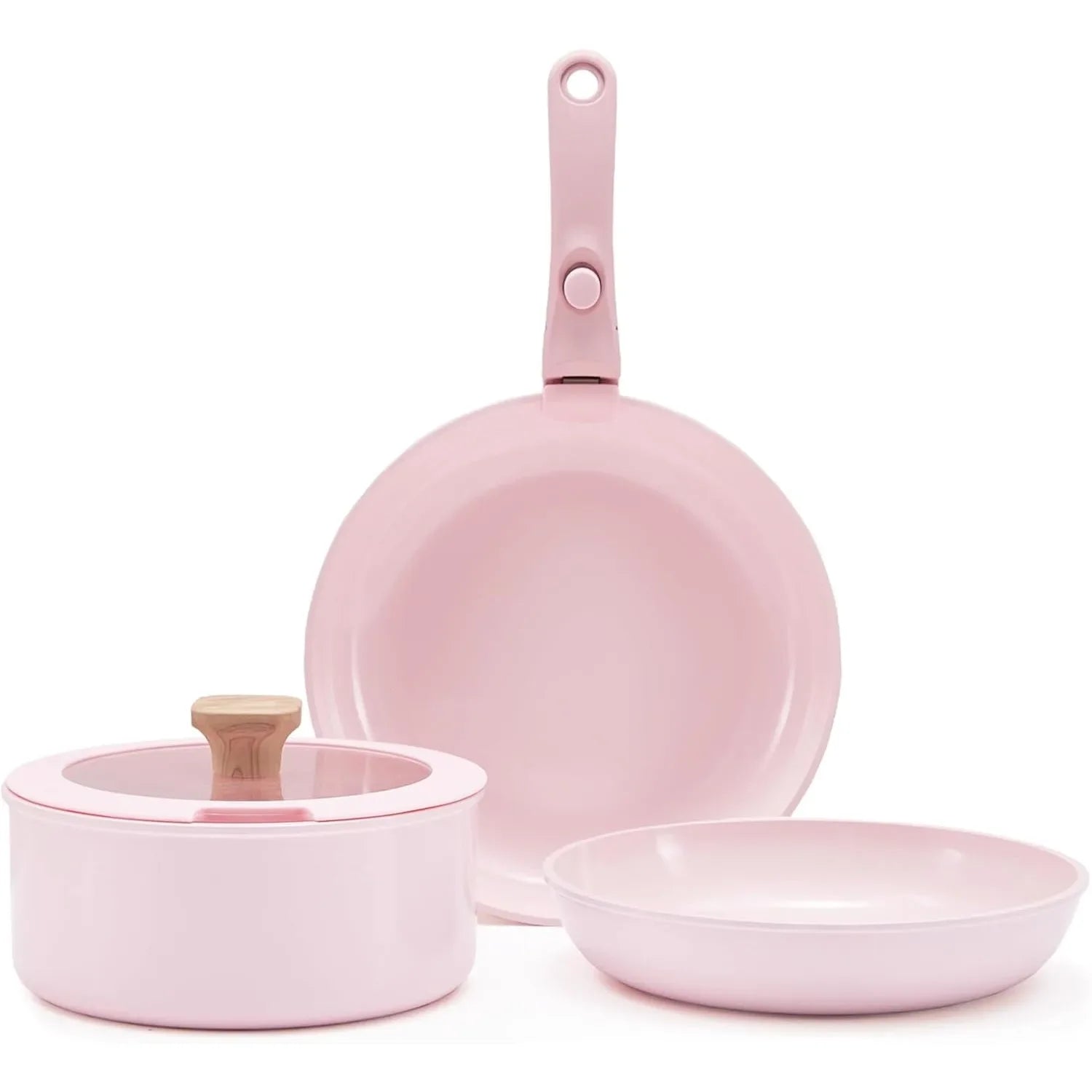 Pink Pots and Pans Set Removable Handle Non-Stick, Detachable Handle Ceramic Cookware Set Kitchen Cooking Oven Dishwasher Safe