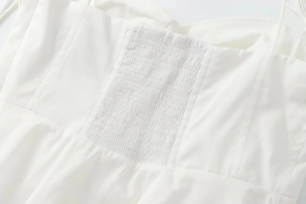 White Smocked Strappy Camisole Women's Sexy Sleeveless Ruffle Slim Bra Solid Color Streetwear Y2k Women's Tops Camisole