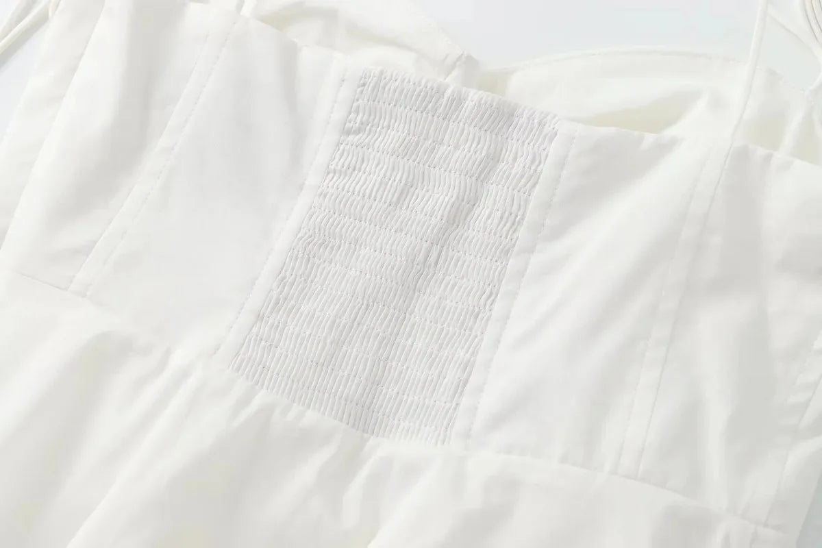 White Smocked Strappy Camisole Women's Sexy Sleeveless Ruffle Slim Bra Solid Color Streetwear Y2k Women's Tops Camisole