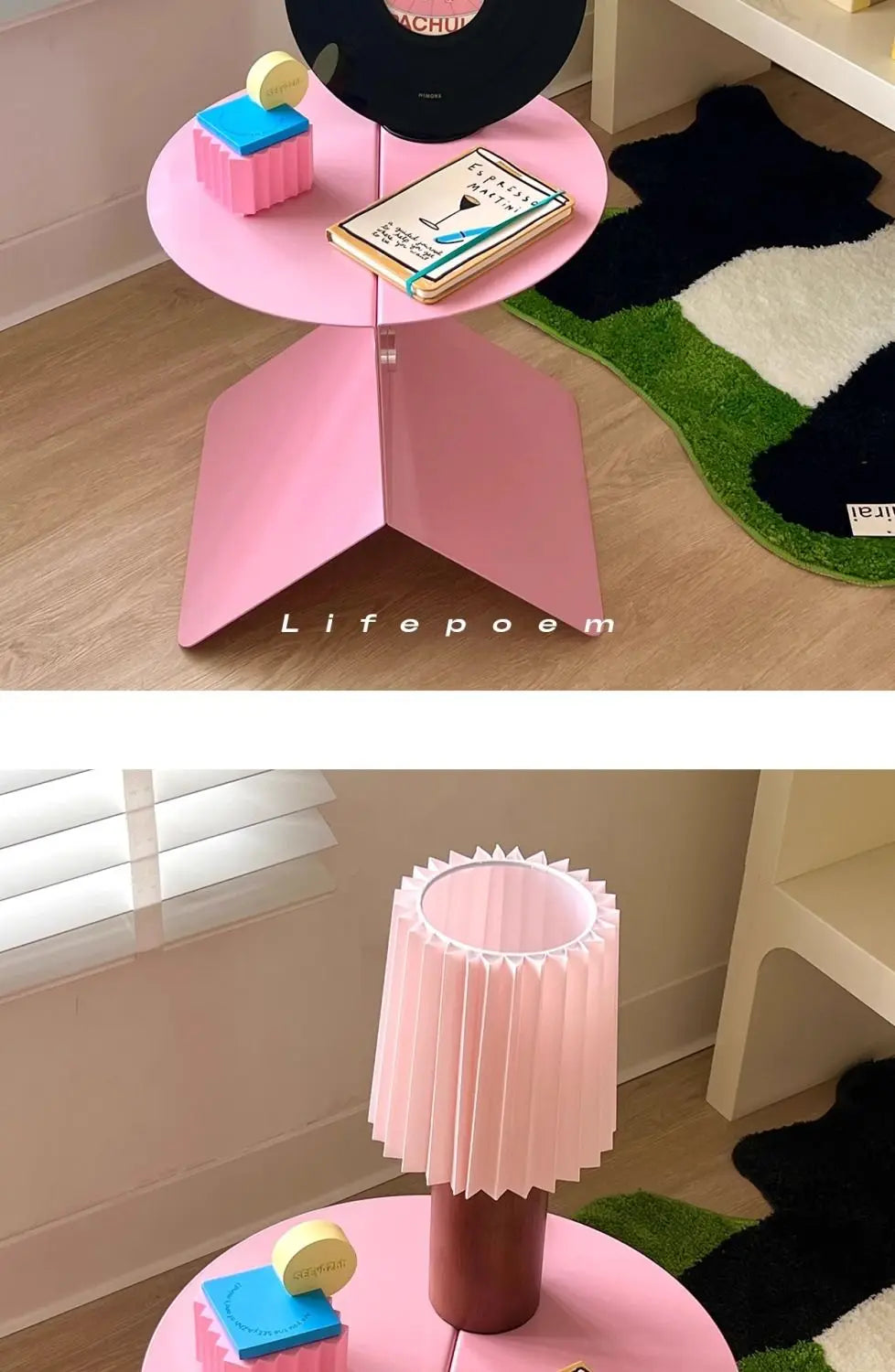 Y2K Pink Side Table - Dopamine Aesthetic Bedside Table with Magazine Rack