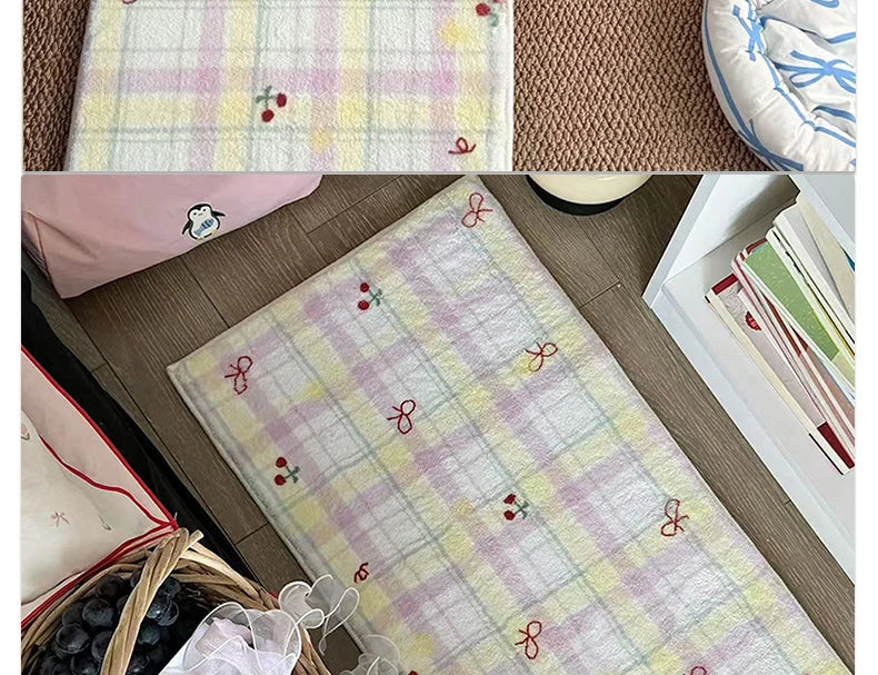 Floor Mat Runner Rugs Striped Bow Carpet Soft Fluffy Long Foot Mats Cute Sweet Home Decoration Carpets