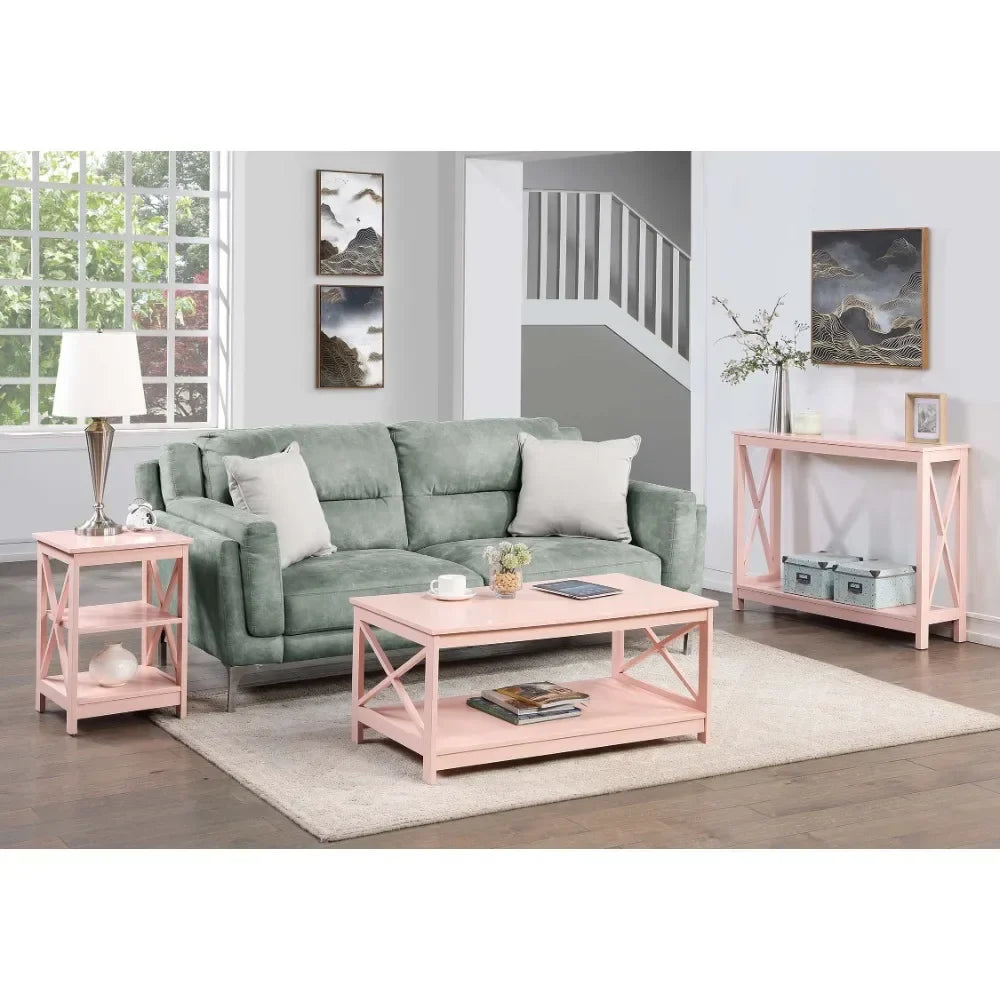 Oxford Coffee Table with Shelf, Transitional & Coastal Style,Two Tiers of Spacious Shelving