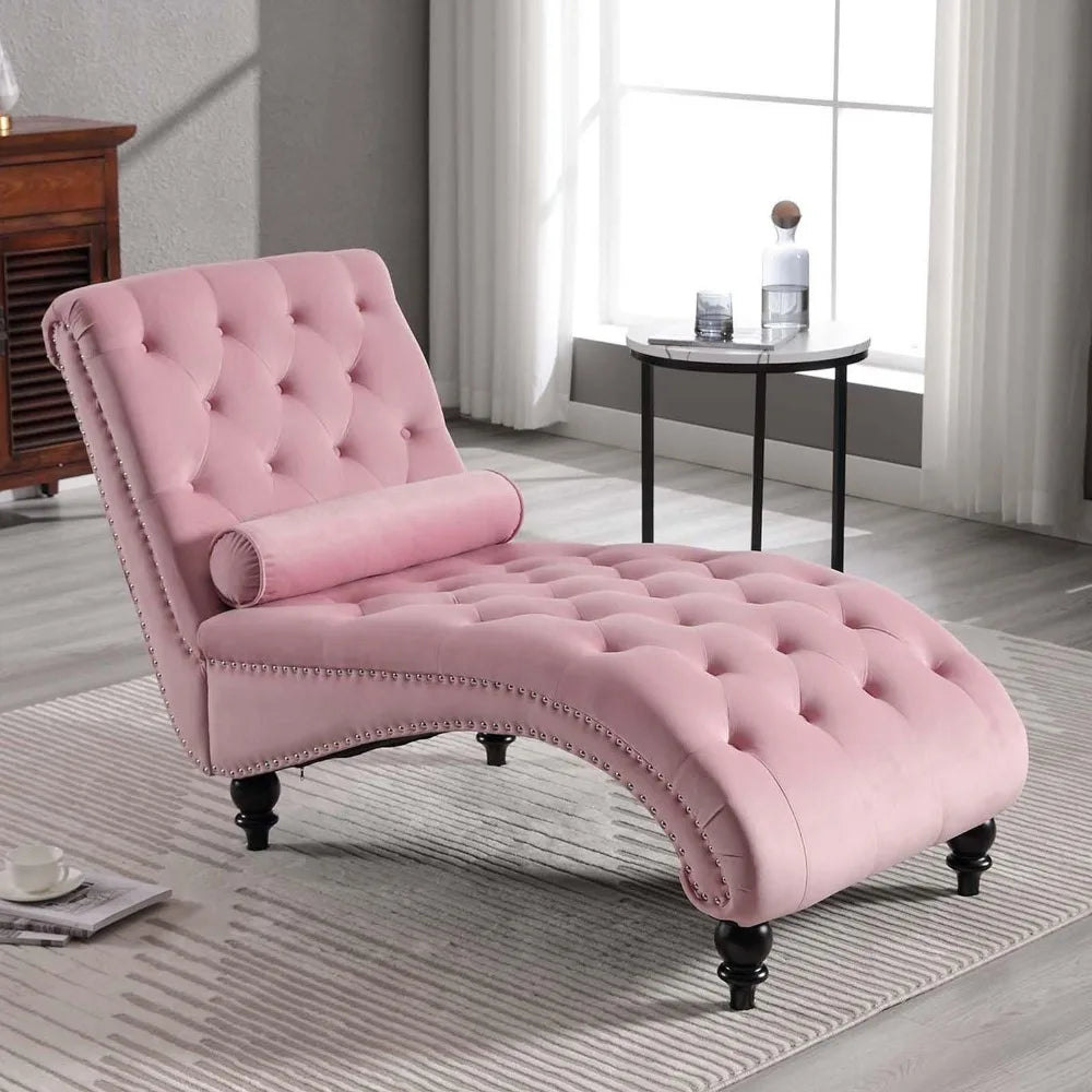 Chaise Lounge Chair Indoor, Modern Button Tufted Velvet Upholstered Leisure Accent Chair, Recliner Sofa Single Sleeper Sofa