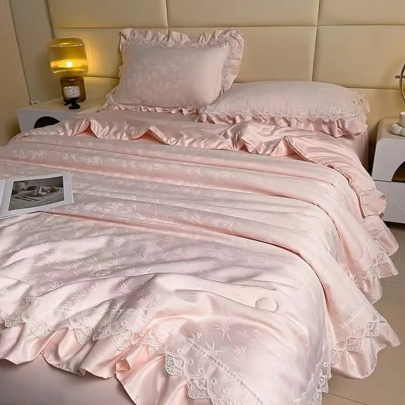 Princess Jacquard Lace Quilt Bedding Summer Blanket Cool Feeling Silky Comforter Thin Duvet