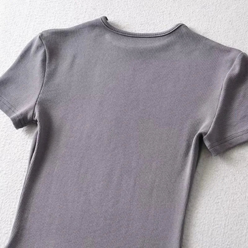 Summer Woman Skinny Fit T-shirt Tight Short-Sleeve O-neck Tee Basic Solid Crop Tops T Shirt